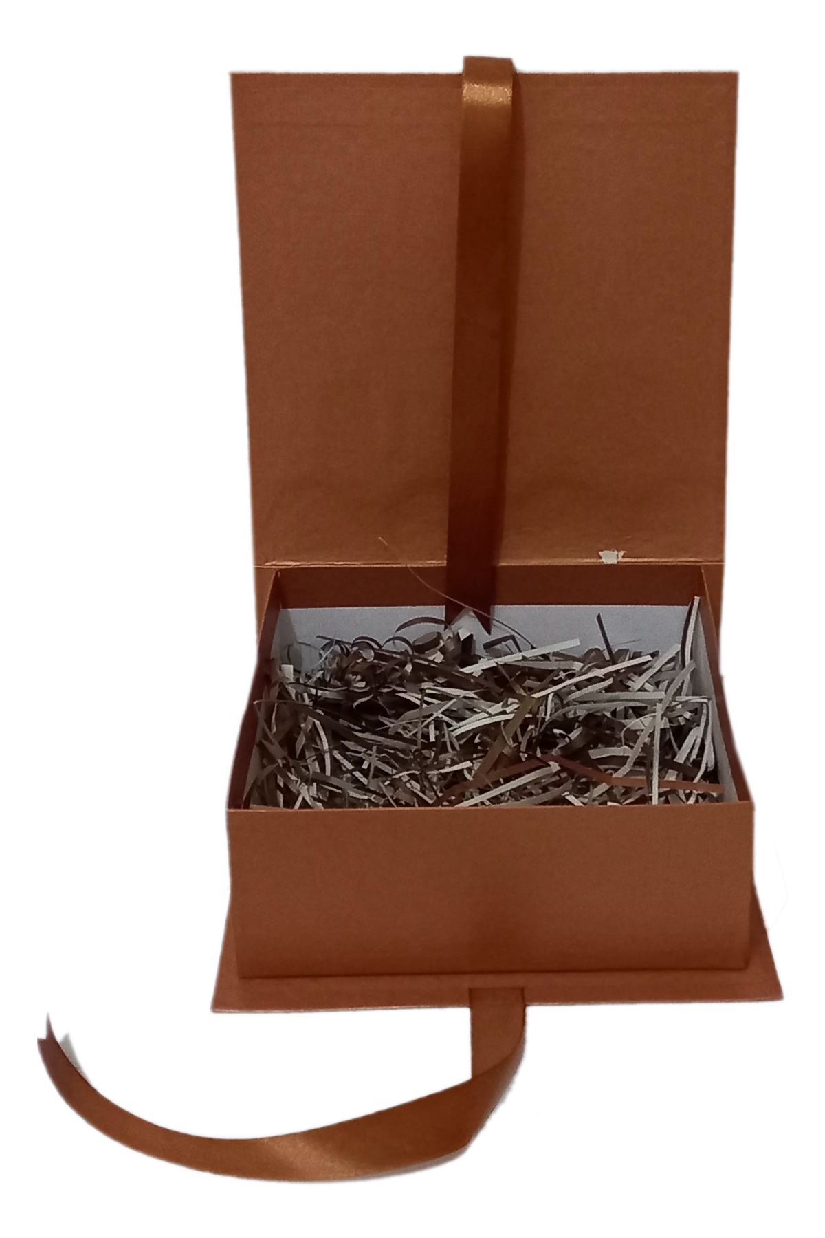 Elegant 9x9x3.5 Inch Gift Box with Shredded Paper & Permanent Ribbon - Flip to Open