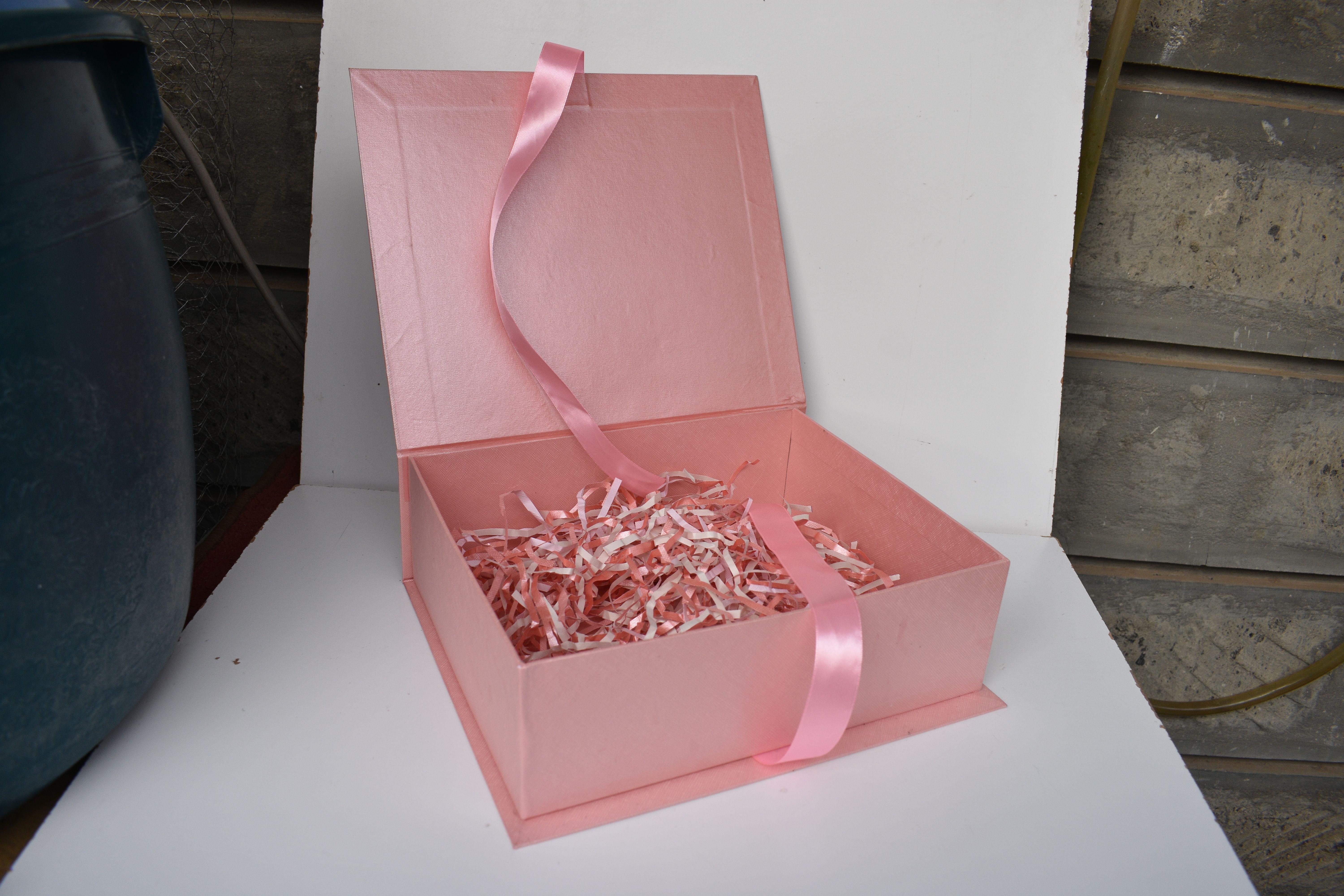 Elegant 11 x 9 x 3.5 Inch Gift Box with Shredded Paper & Permanent Ribbon - Flip to Open