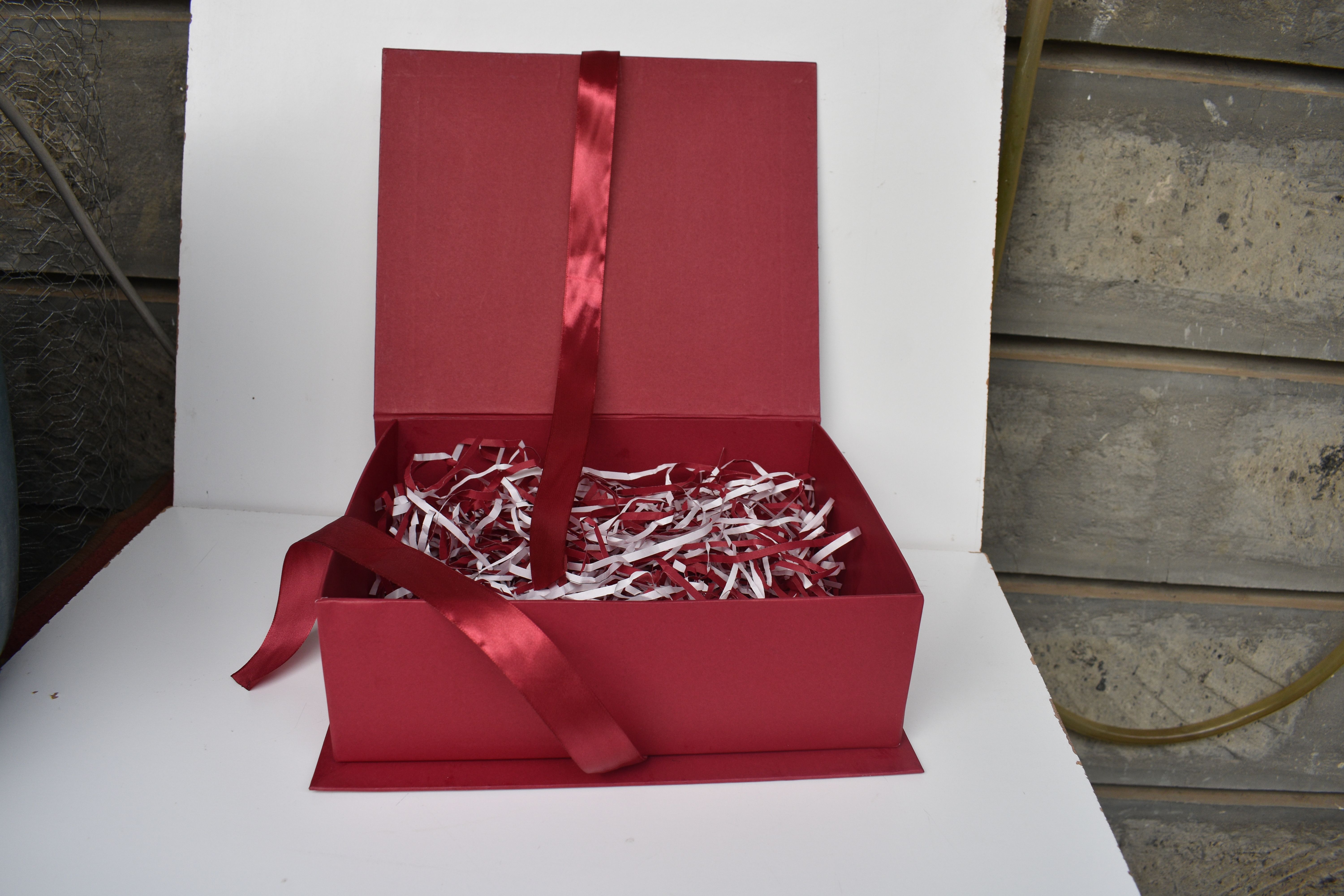 Elegant 11 x 9 x 3.5 Inch Gift Box with Shredded Paper & Permanent Ribbon - Flip to Open