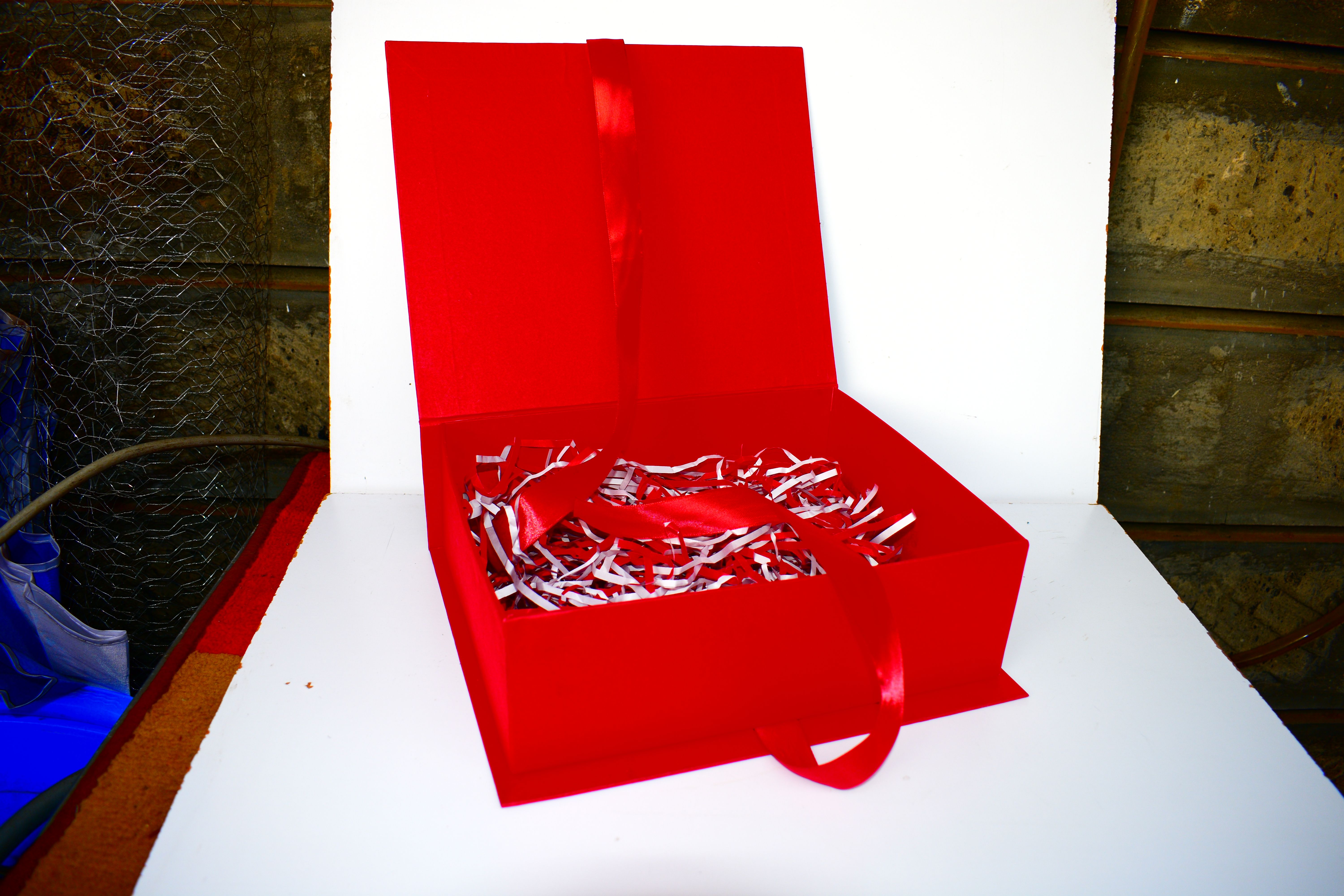Elegant 11 x 9 x 3.5 Inch Gift Box with Shredded Paper & Permanent Ribbon - Flip to Open