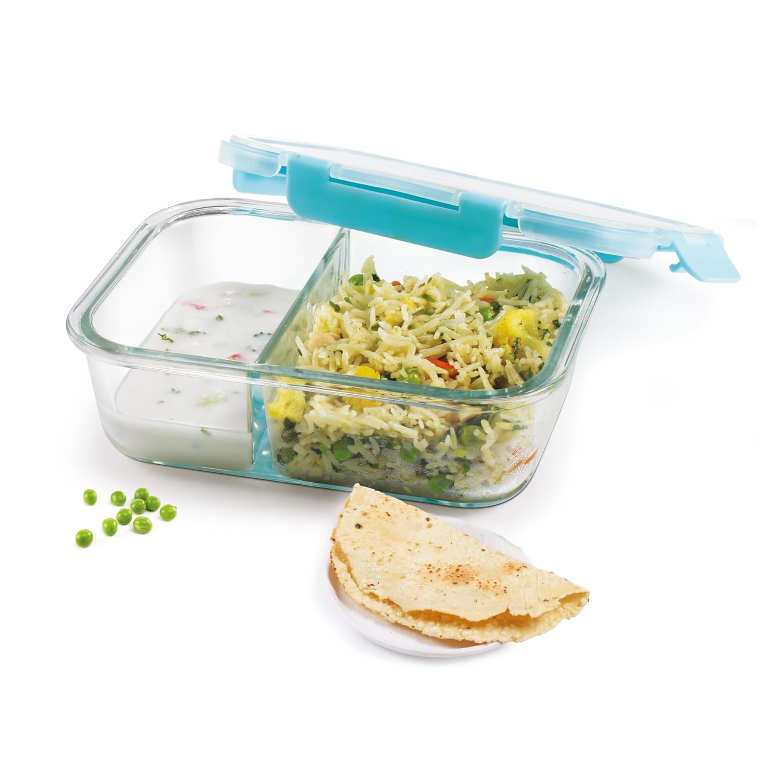 580ML Heat Resistant Glass Partition Portion Control Lunch/Snack Box With Lid