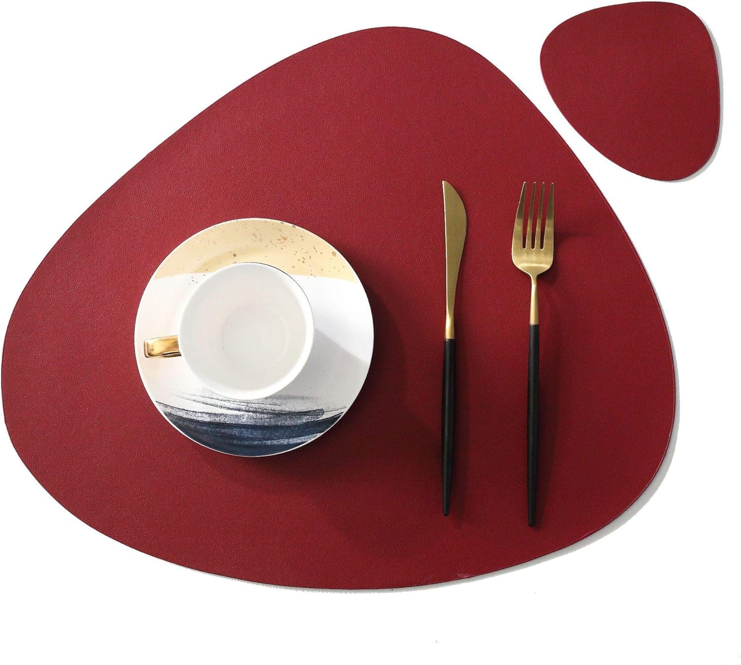 Non-Slip & Oil-Proof 12pcs Quality Leather table mats (6) set with Coasters (6)