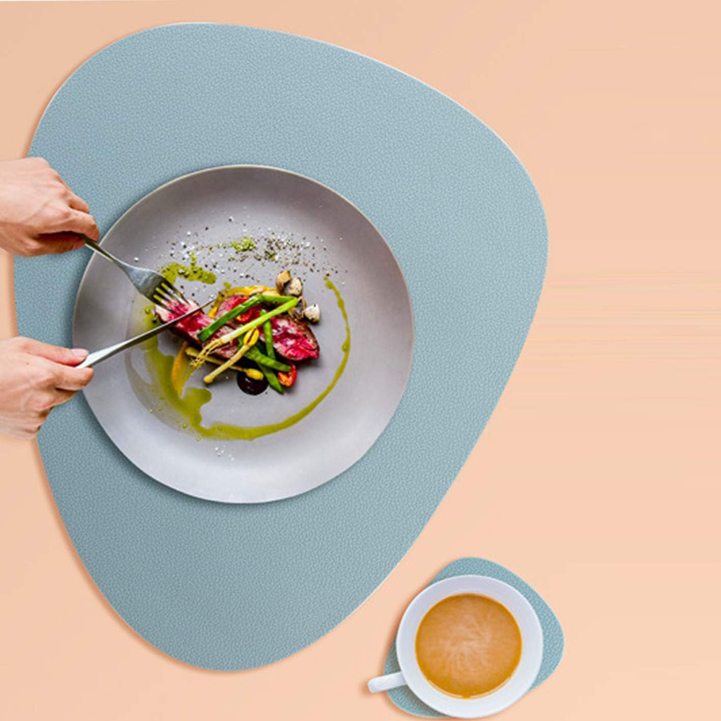 Non-Slip & Oil-Proof 12pcs High Quality Leather table mats (6) set with Coasters (6)