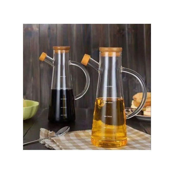 1 pc 580ml Glass Oil/Vinegar/Soy sauce Jar with Bamboo Lid & Measuring scale