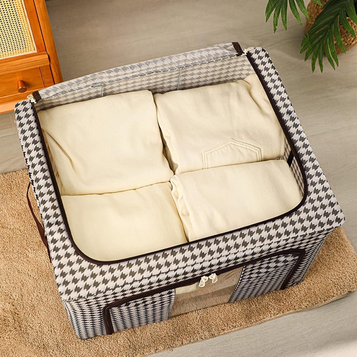 Checked Multipurpose Duvet/Closet Foldable Organizer with Steel Frames