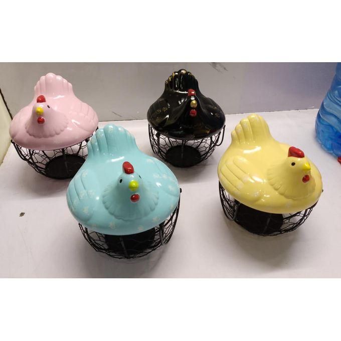 25 Eggs Metal Wire Mesh Egg Basket/ Egg Storage with a Stylish Ceramic Chicken Cover