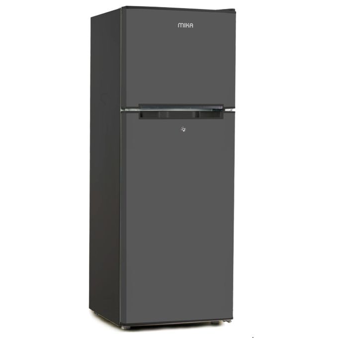 Mika Fridge, 138L, 2 Door Top Mount Freezer, Defrost (Direct Cool), Dark Silver