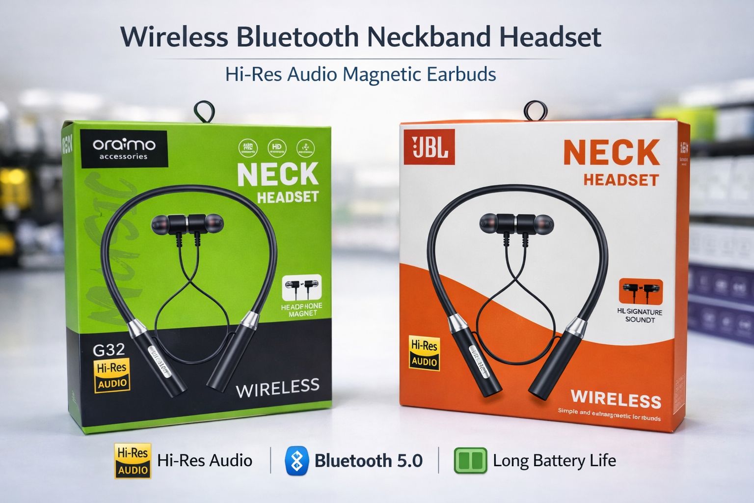 📱 Bluetooth Neckband Headset – Clear Sound & Long Battery Life