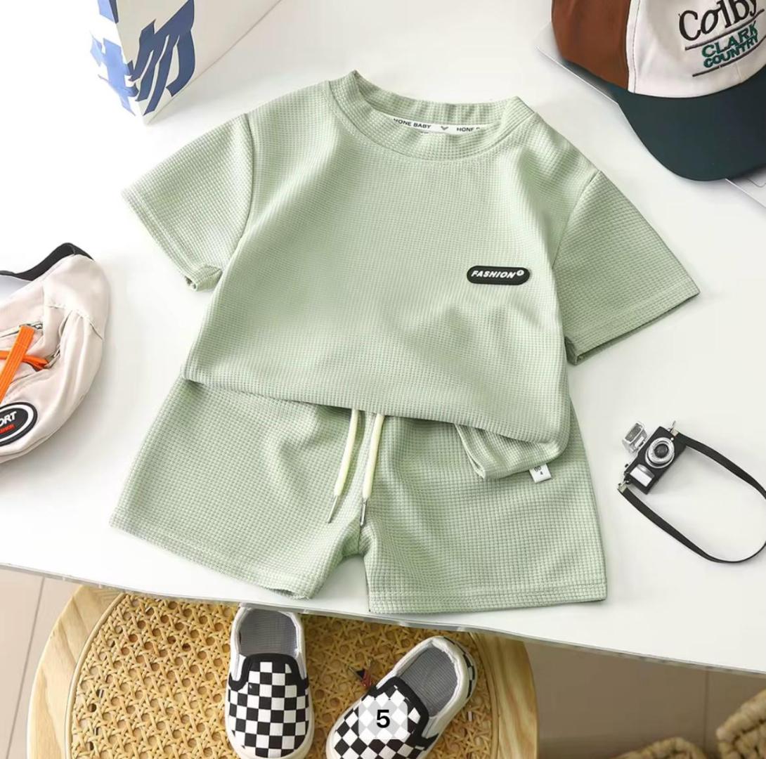 New Children's Clothing Children's Waffle Casual
 Summer Suit Wholesale