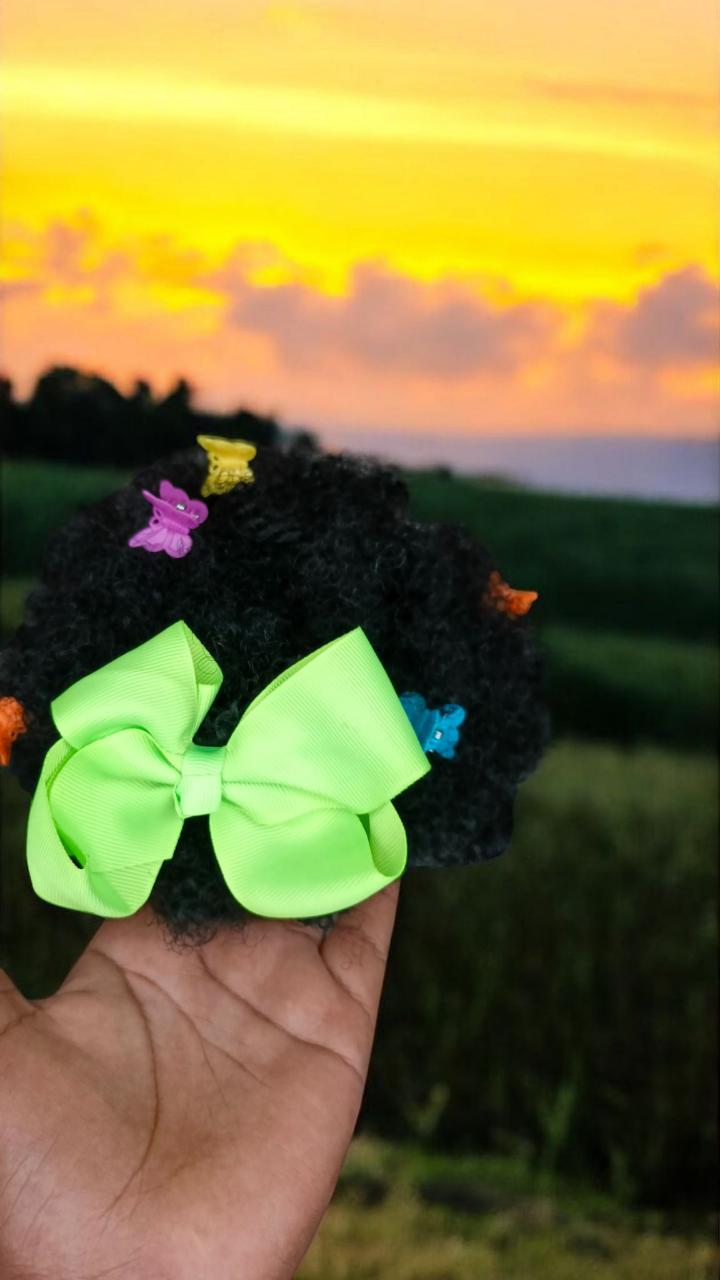kids afro baby hair extensions with butterflies and bowtie
