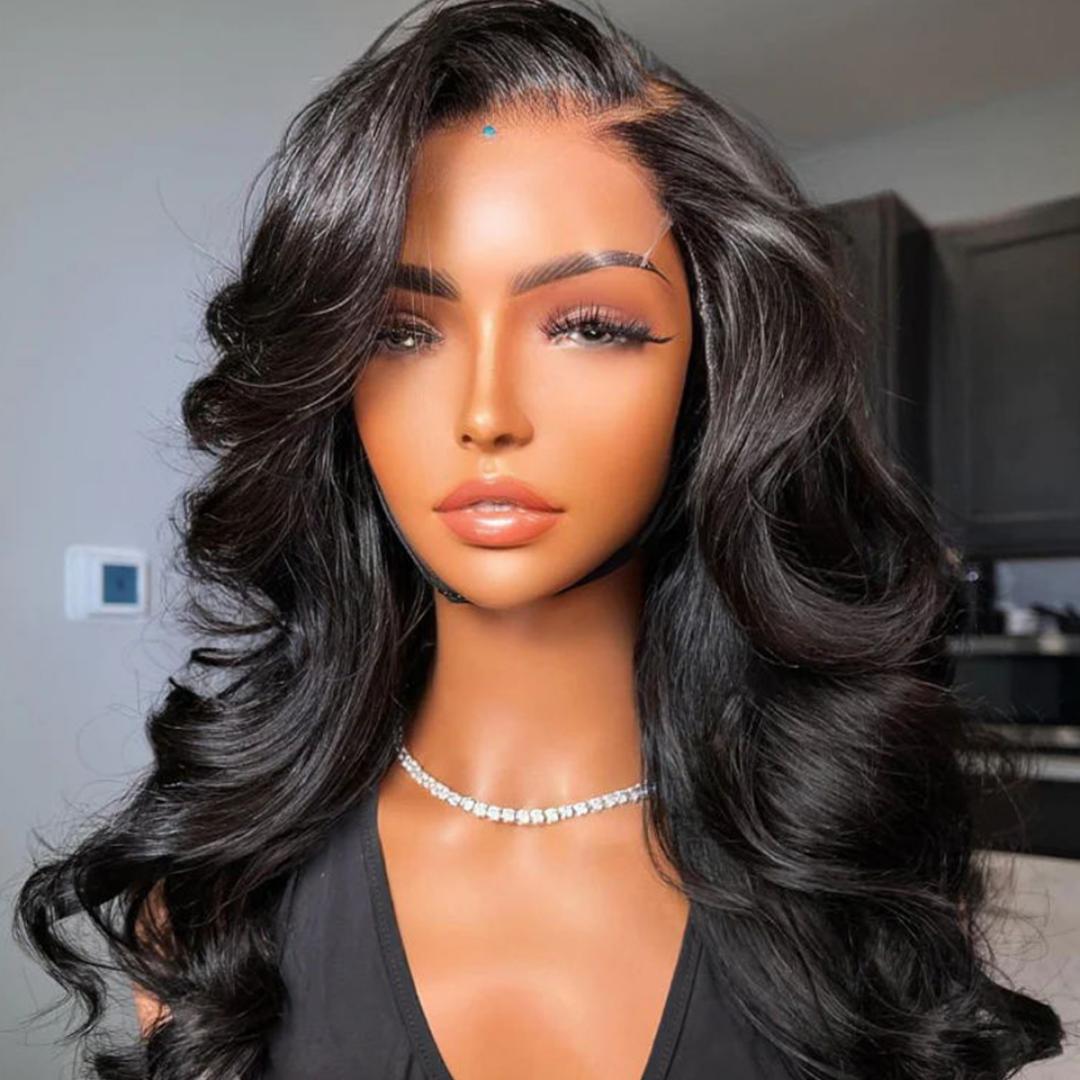 frontal  semi human  loose wave wig with baby hairs as the picture