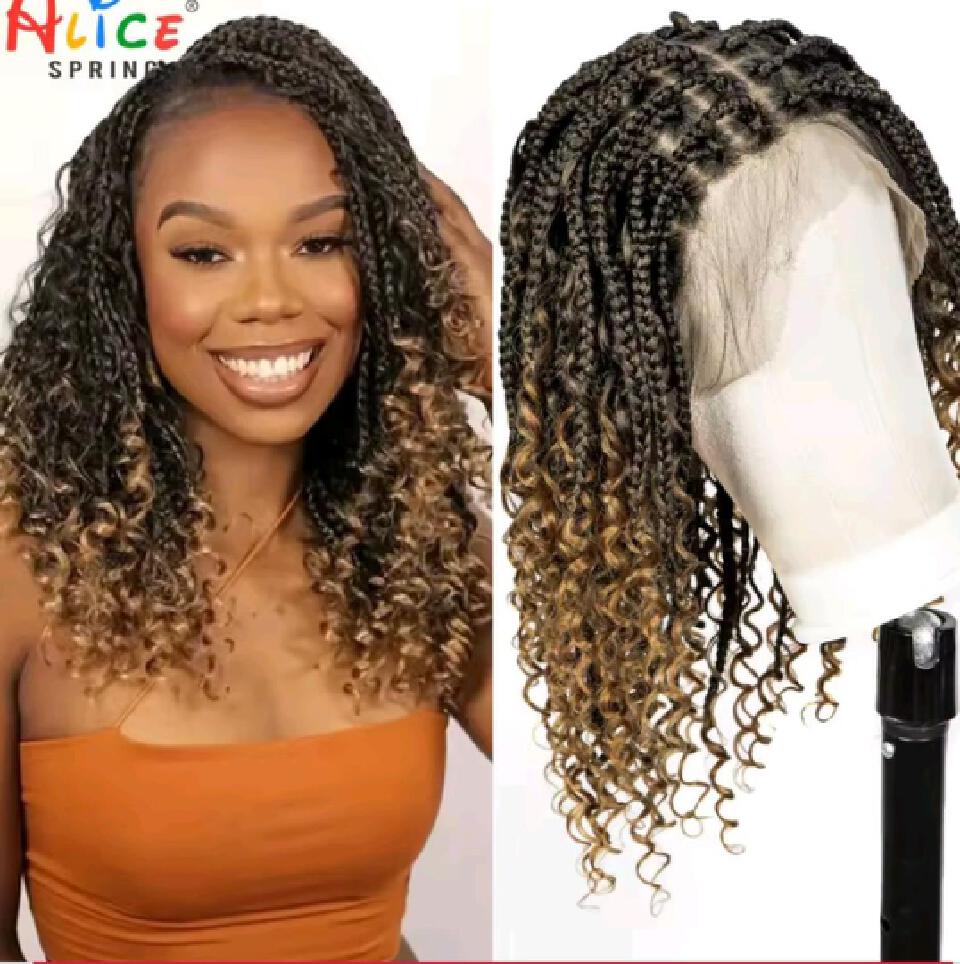 frontal braided wigs with pure human baby hair and spanish curls as the picture