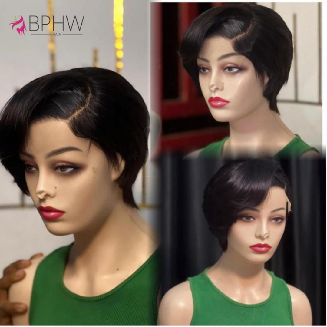 full frontal Bob Wig  semi Human Hair 180% Density HD Transparent Lace Front Wigs semi Human Hair Short Bob Pre Plucked Straight Wigs semi Human Hair for Women Natural Black Color 10 Inch