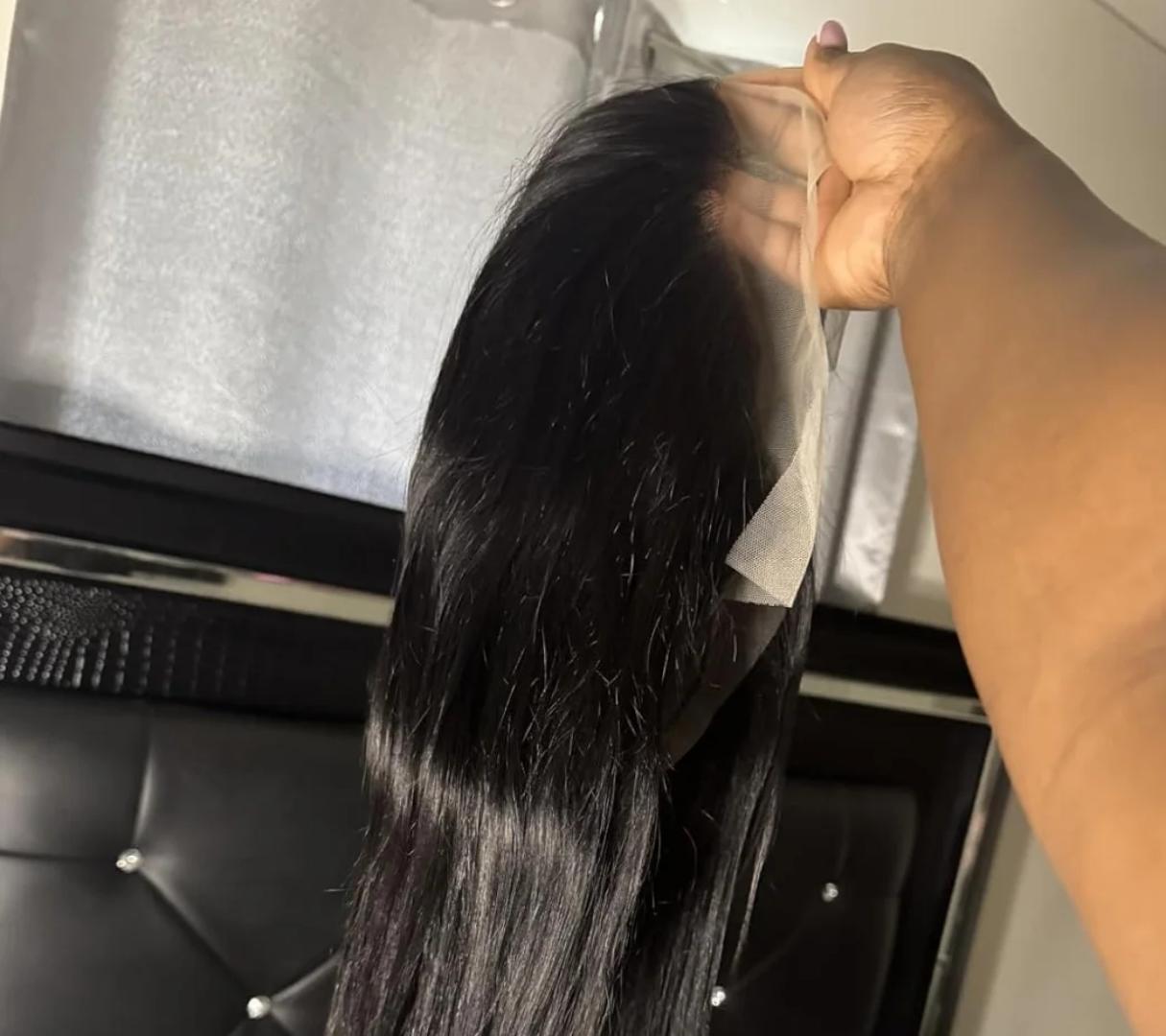 full  Lace Front Wigs semi Human Hair for Women 180 Density HD Transparent 24 Inch Straight Lace Front Wigs Human Hair Pre Plucked Glueless Lace Frontal Wigs Natural Black Color