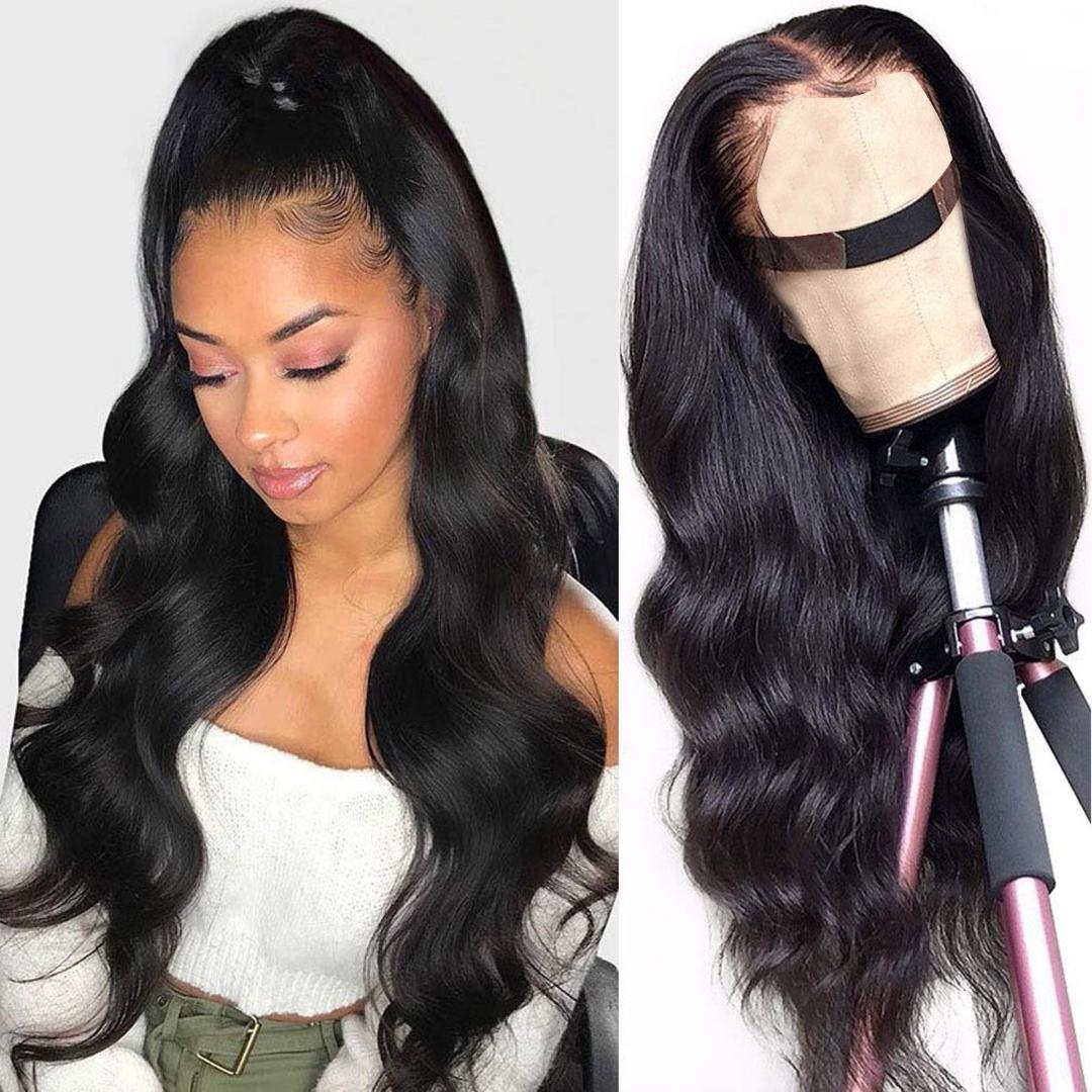 13*4 full frontal loose wave wigs, pure and best  blend frontal wigs, with pure human hair baby  hairs and with versatile styles. glueless HD wig