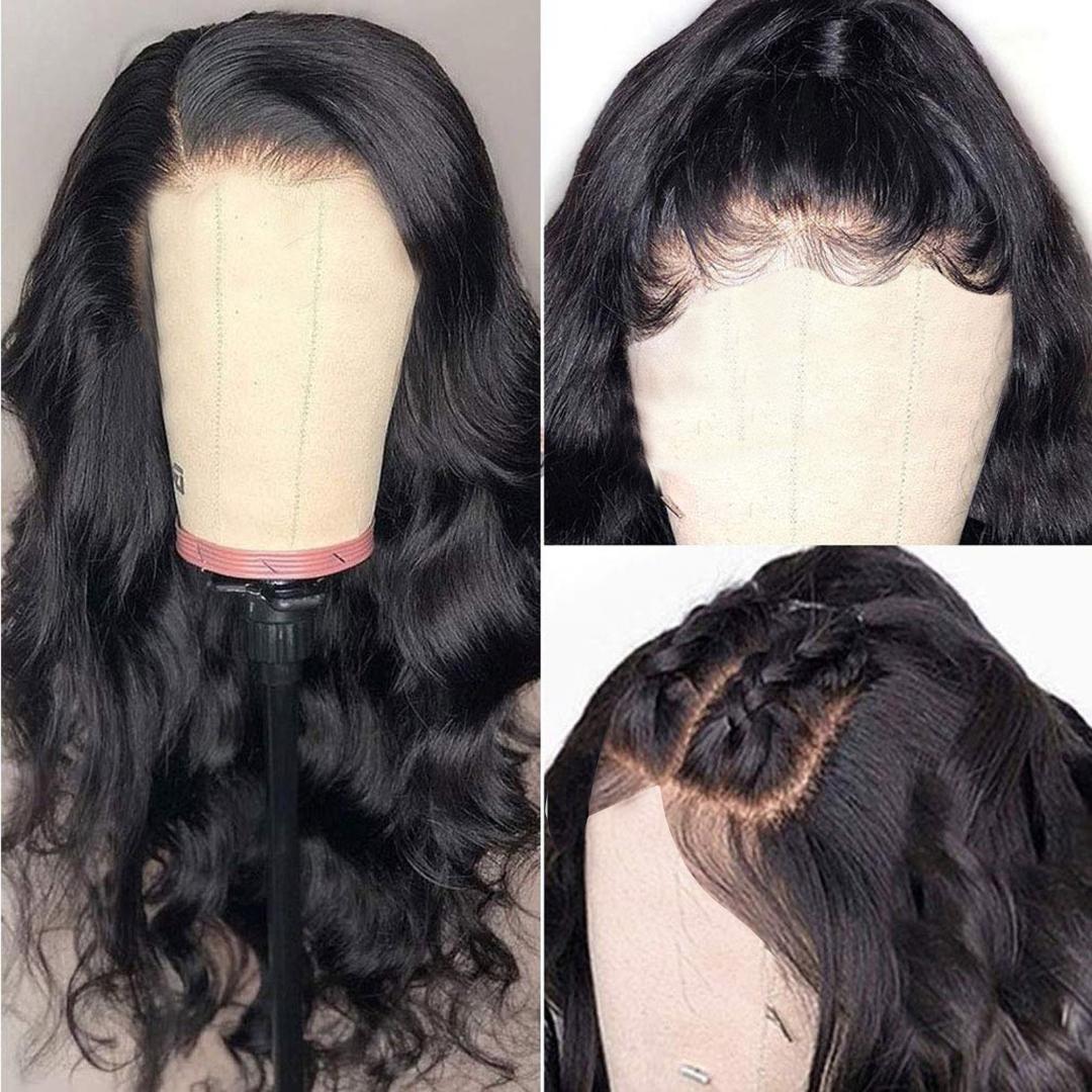 13*4 full frontal loose wave wigs, pure and best  blend frontal wigs, with pure human hair baby  hairs and with versatile styles. glueless HD wig