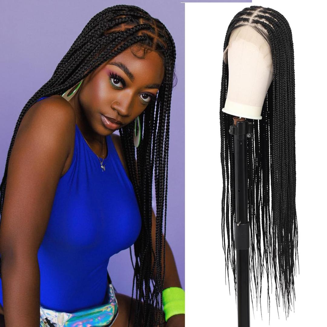Knotless Braided Wigs for Women Box Braid Wig Braided Lace Front Wigs 13X4" HD Lace Front Braided Wigs with Baby Hair Premium Synthetic Braid Wig Natural Long Black
