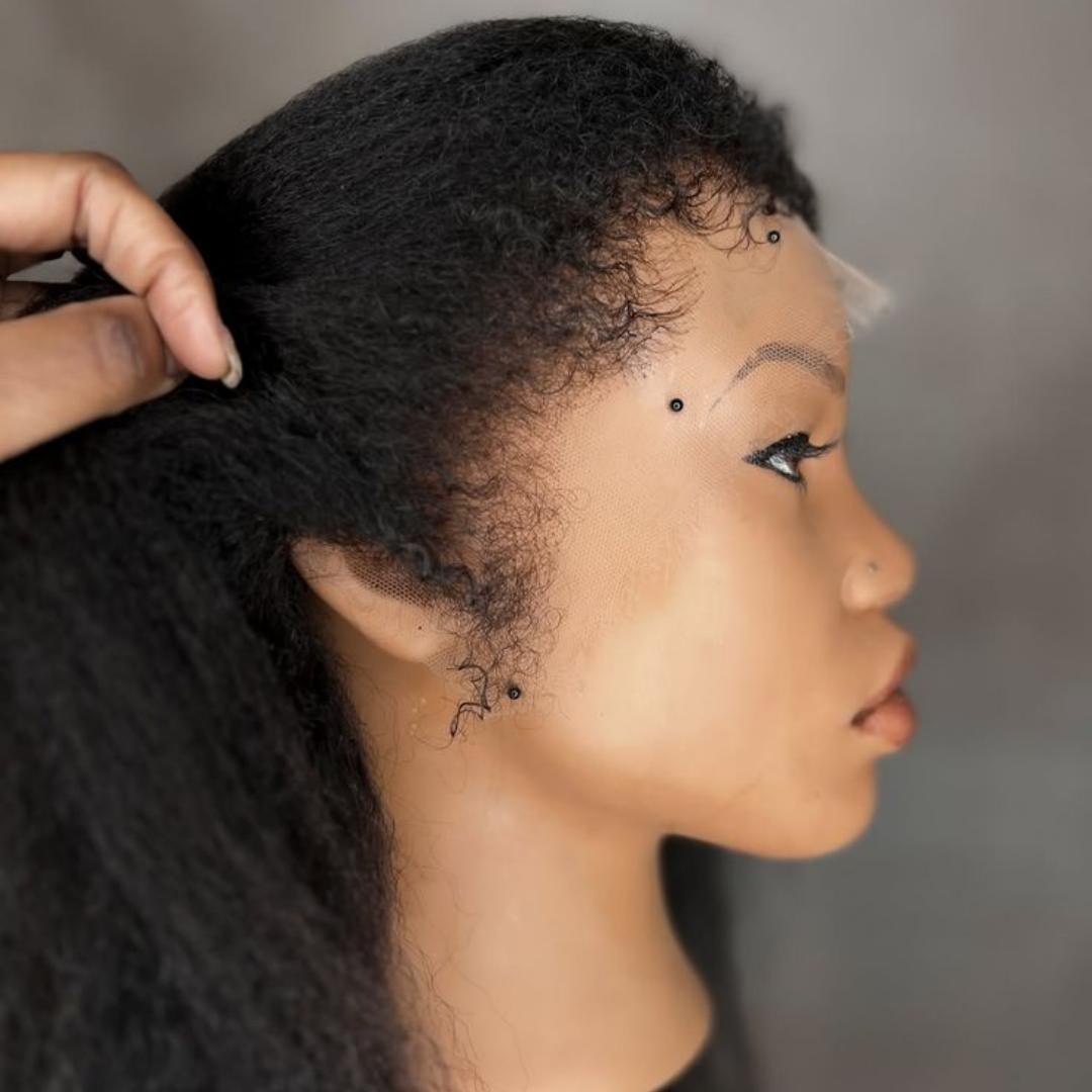 Kinky Straight Lace Front Wigs semi Human Hair Pre Plucked With Baby Hair 180% Density Yaki Straight 13x4 Transparent HD Glueless Lace Wig semi Human Hair Wigs For Black Women 24 Inch