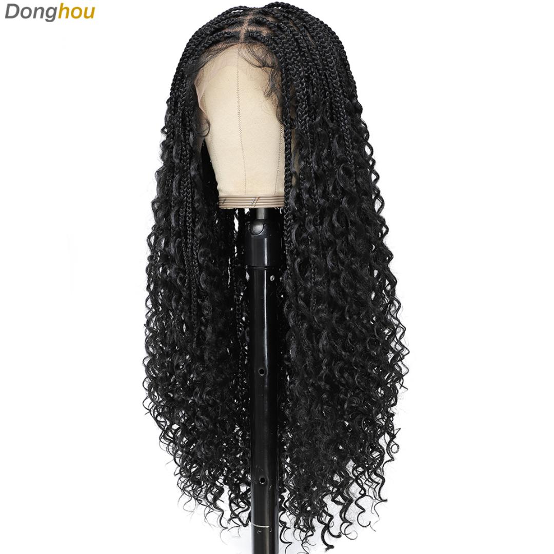 full frontal Boho Knotless Braided Wigs for Black Women Bohemian Box Braided Wigs Double Full Lace Braided Wigs with Baby Hair Synthetic Boho Braid Wig Natural Black