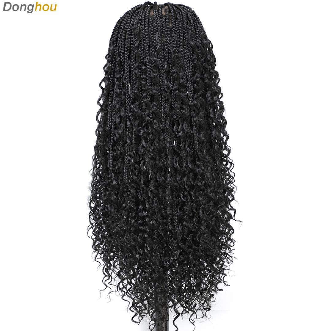 full frontal Boho Knotless Braided Wigs for Black Women Bohemian Box Braided Wigs Double Full Lace Braided Wigs with Baby Hair Synthetic Boho Braid Wig Natural Black