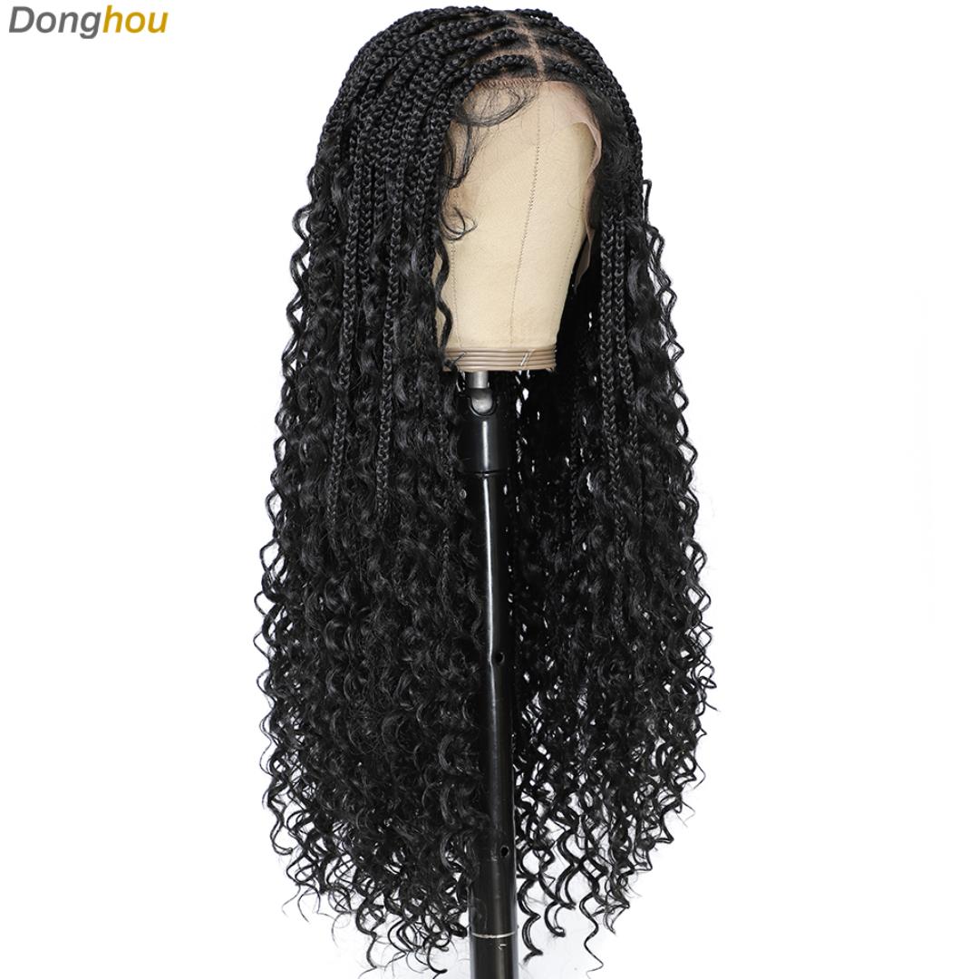 full frontal Boho Knotless Braided Wigs for Black Women Bohemian Box Braided Wigs Double Full Lace Braided Wigs with Baby Hair Synthetic Boho Braid Wig Natural Black