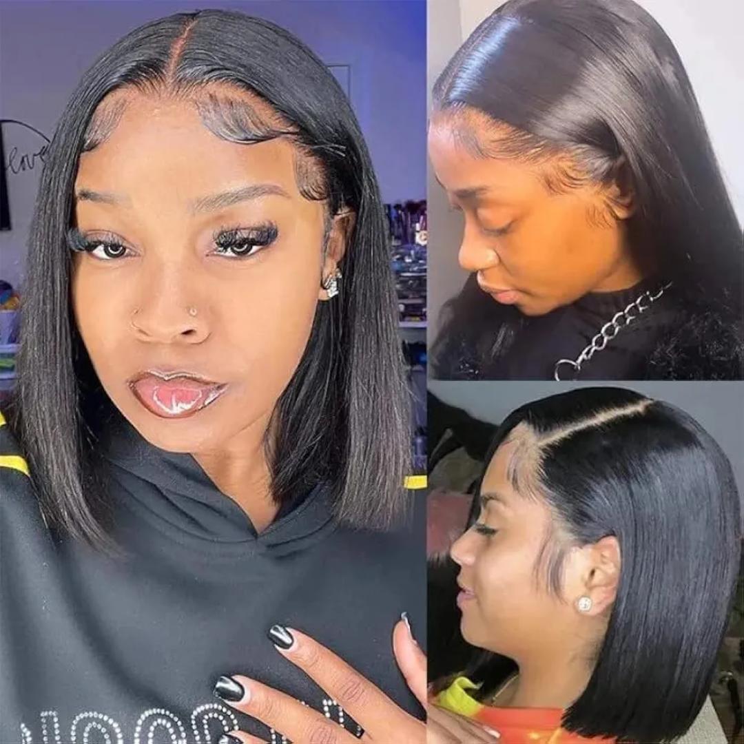 Short Bob Wig semi Human Hair Straight 13x3 Lace Front Wig semi Human Hair Bob Wigs for Black Women Glueless 180 Density Black Wig 13 Inch