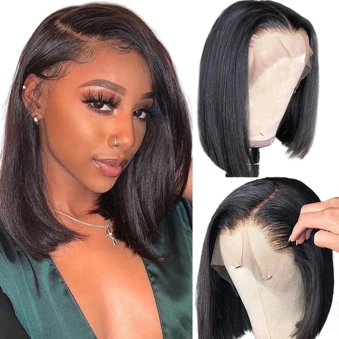 Short Bob Wig semi Human Hair Straight 13x3 Lace Front Wig semi Human Hair Bob Wigs for Black Women Glueless 180 Density Black Wig 13 Inch