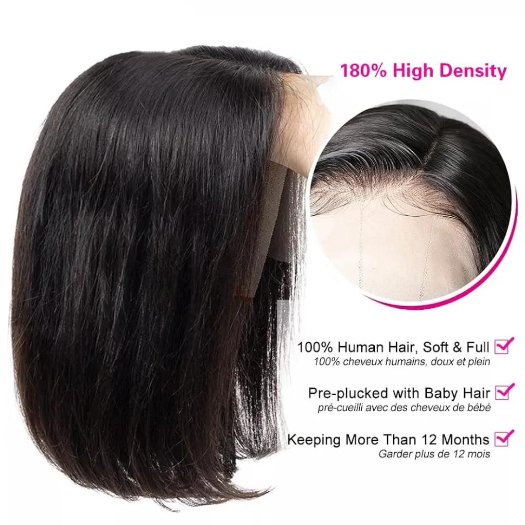 Short Bob Wig semi Human Hair Straight 13x3 Lace Front Wig semi Human Hair Bob Wigs for Black Women Glueless 180 Density Black Wig 13 Inch