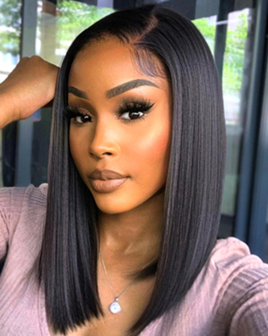 Short Bob Wig semi Human Hair Straight 13x3 Lace Front Wig semi Human Hair Bob Wigs for Black Women Glueless 180 Density Black Wig 13 Inch