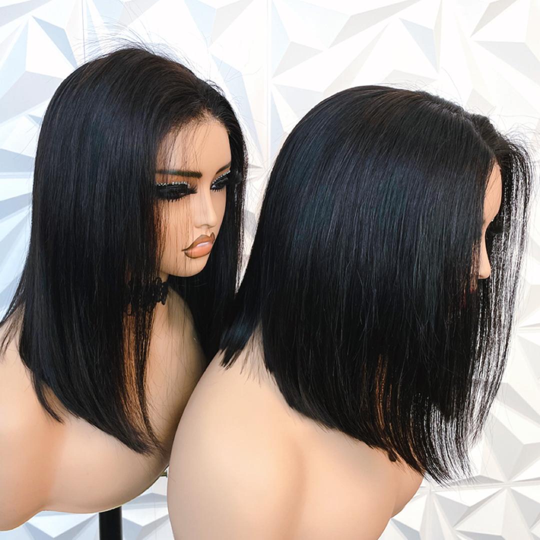 Short Bob Wig semi Human Hair Straight 13x3 Lace Front Wig semi Human Hair Bob Wigs for Black Women Glueless 180 Density Black Wig 13 Inch