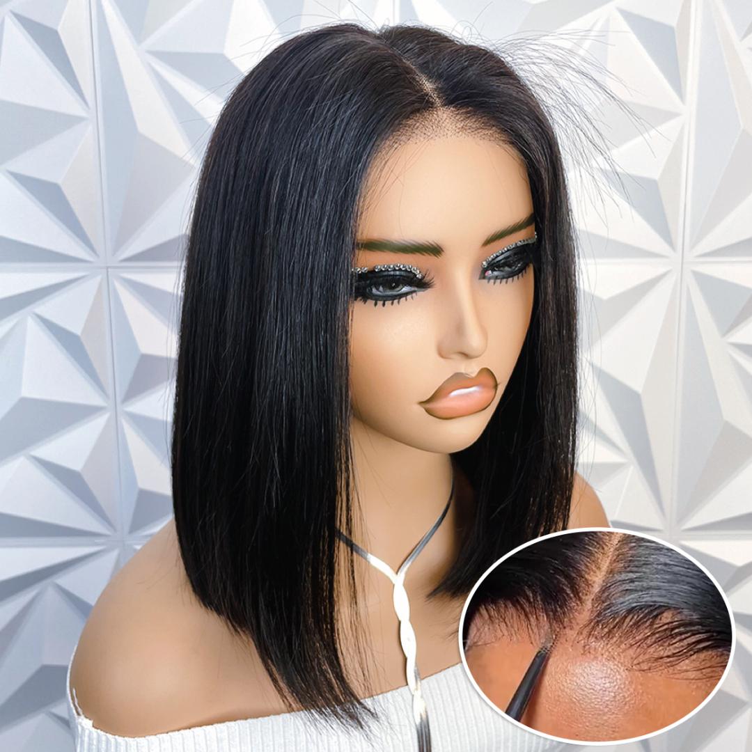 Short Bob Wig semi Human Hair Straight 13x3 Lace Front Wig semi Human Hair Bob Wigs for Black Women Glueless 180 Density Black Wig 13 Inch