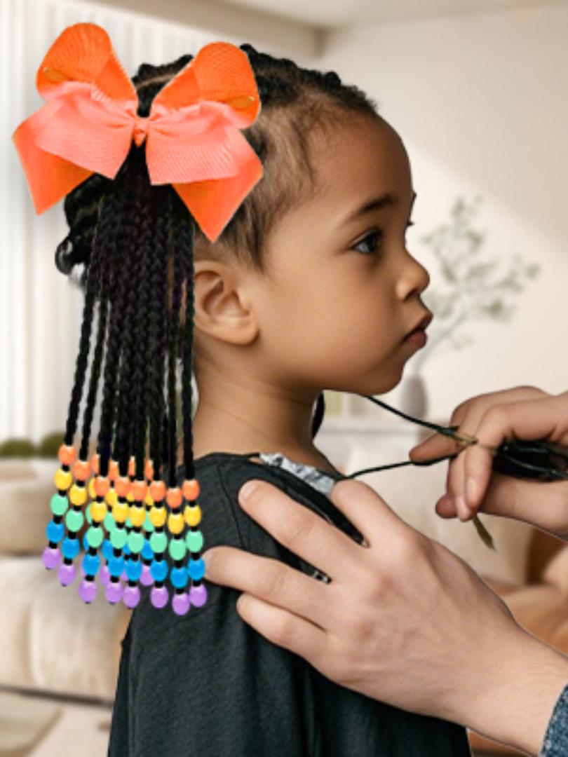 Kids Ponytail Extension With Beads Box Braids Hair Extensions For Kiddie Synthetic Hairpieces With Bows Protective Easy Fashion Hairstyle For Baby Girls Toddler Gift