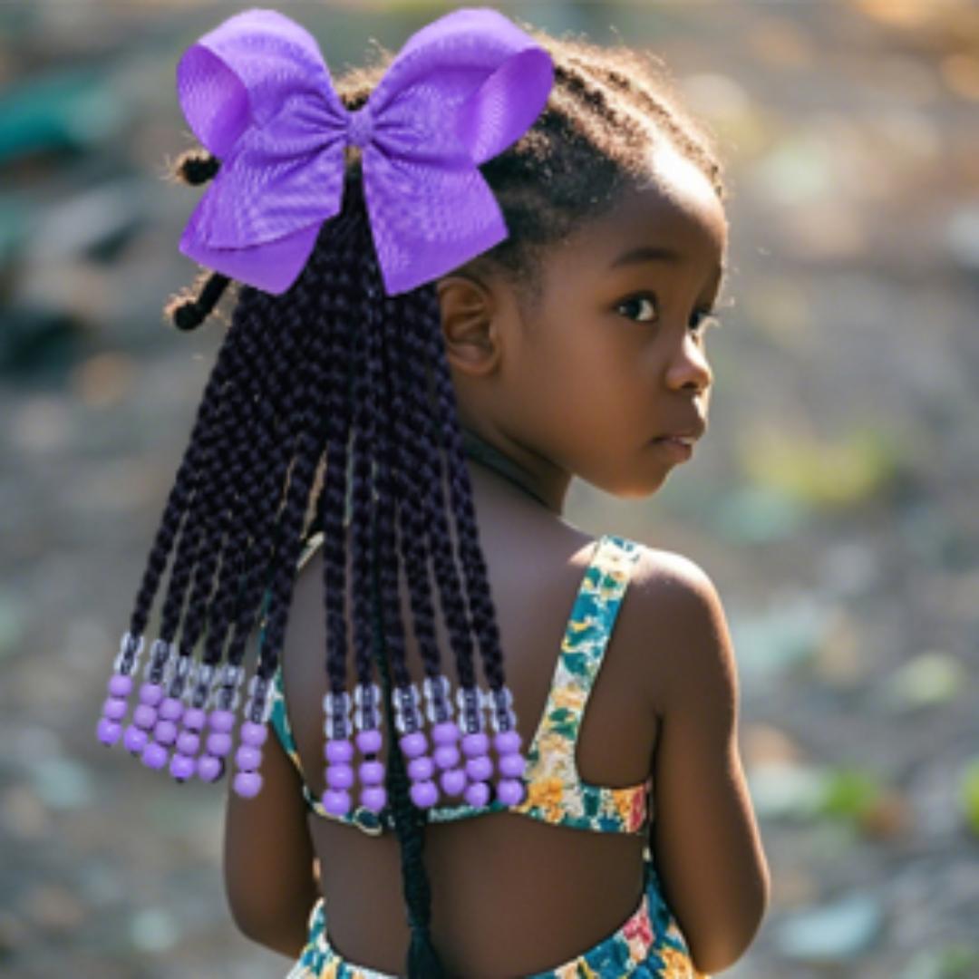 Kids Ponytail Extension With Beads Box Braids Hair Extensions For Kiddie Synthetic Hairpieces With Bows Protective Easy Fashion Hairstyle For Baby Girls Toddler Gift