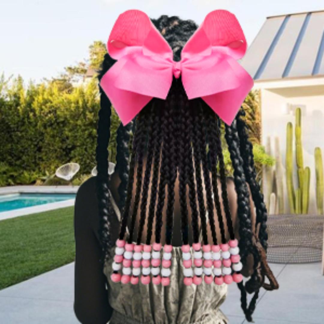 Kids Ponytail Extension With Beads Box Braids Hair Extensions For Kiddie Synthetic Hairpieces With Bows Protective Easy Fashion Hairstyle For Baby Girls Toddler Gift