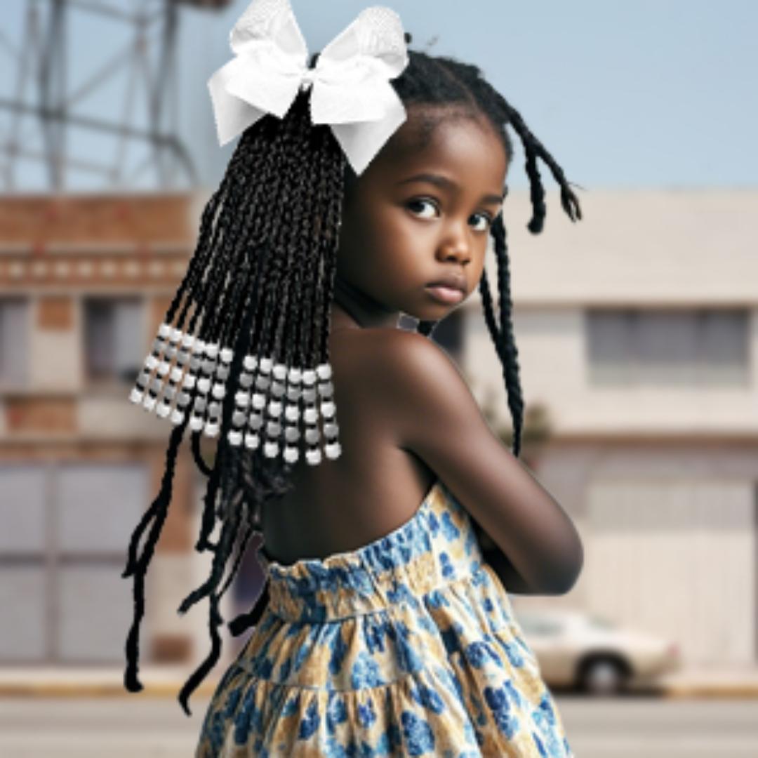 Kids Ponytail Extension With Beads Box Braids Hair Extensions For Kiddie Synthetic Hairpieces With Bows Protective Easy Fashion Hairstyle For Baby Girls Toddler Gift