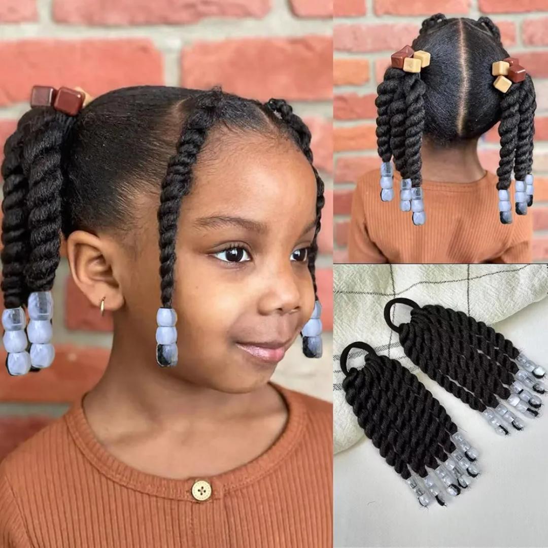 Kids Braid Ponytail dreadlock Extension with Bowknot Tie Clip in Braids Hair Extensions Wig Thin Dreads Extensions for Children Girls kids Wigs Synthetic Hairpiece Black Color Natural Soft