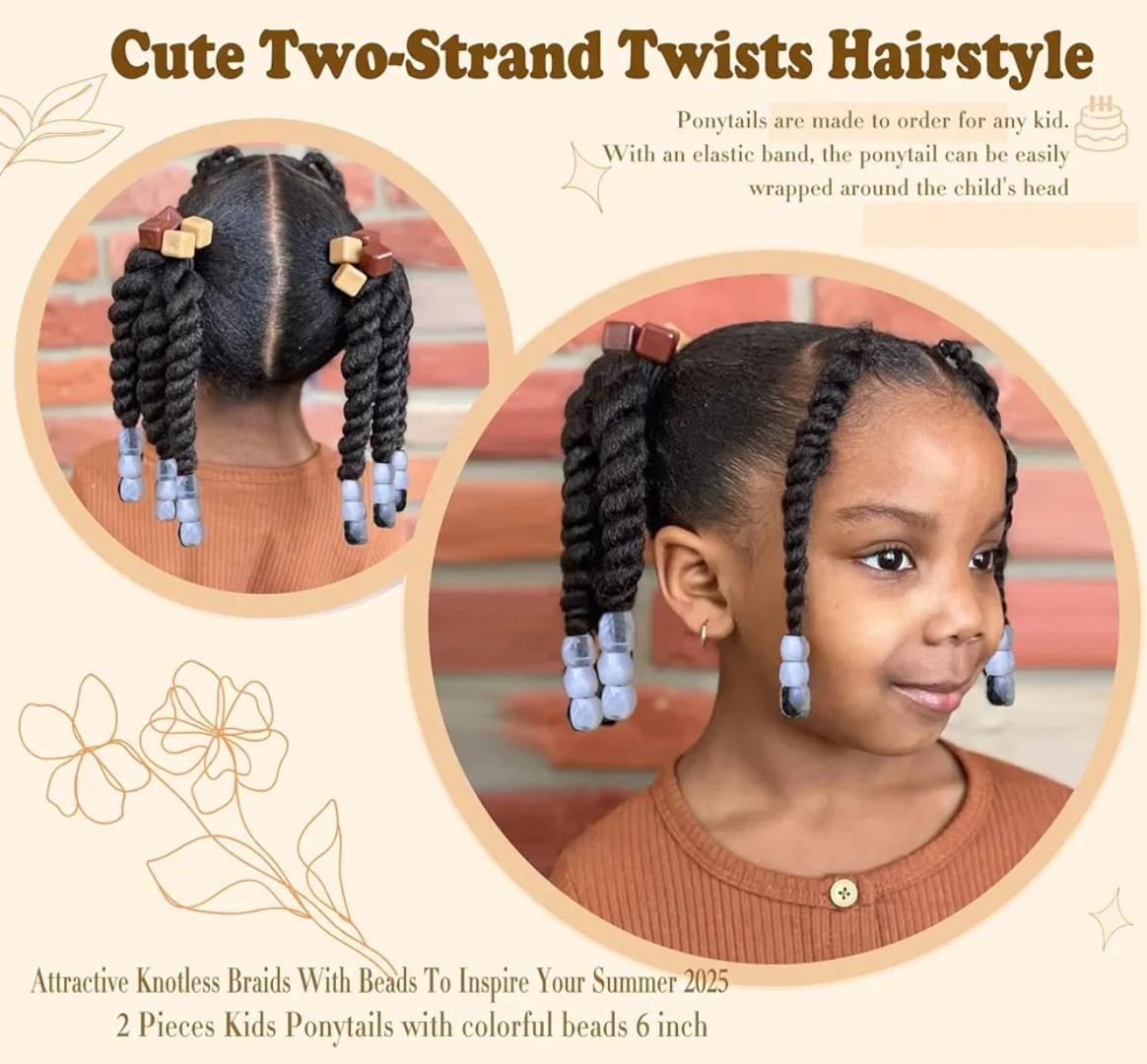 Kids Braid Ponytail dreadlock Extension with Bowknot Tie Clip in Braids Hair Extensions Wig Thin Dreads Extensions for Children Girls kids Wigs Synthetic Hairpiece Black Color Natural Soft