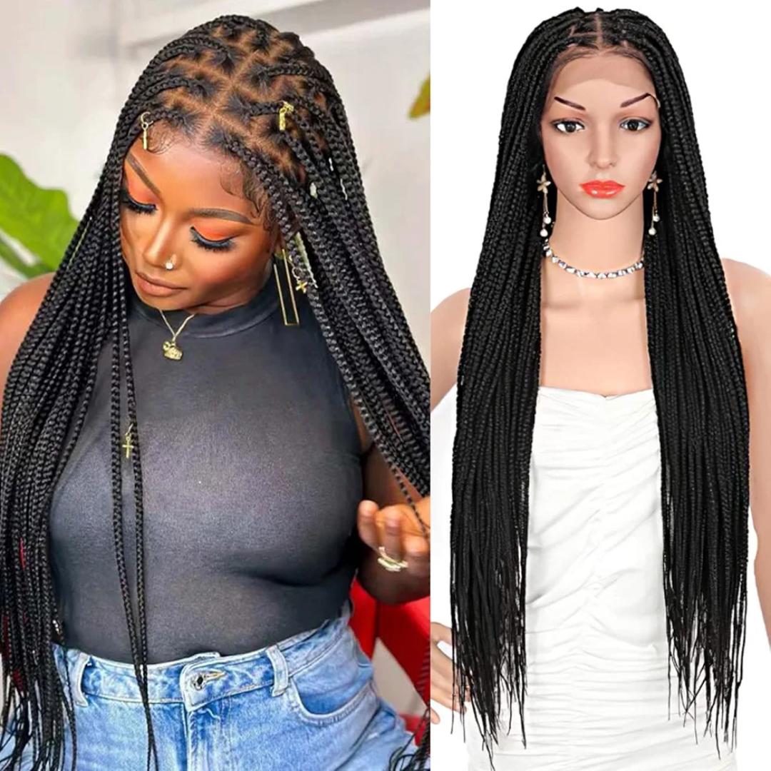 Knotless Braided Wigs for Women Box Braid Wig Braided Lace Front Wigs 13X4" HD Lace Front Braided Wigs with Baby Hair Premium Synthetic Braid Wig Natural Long Black