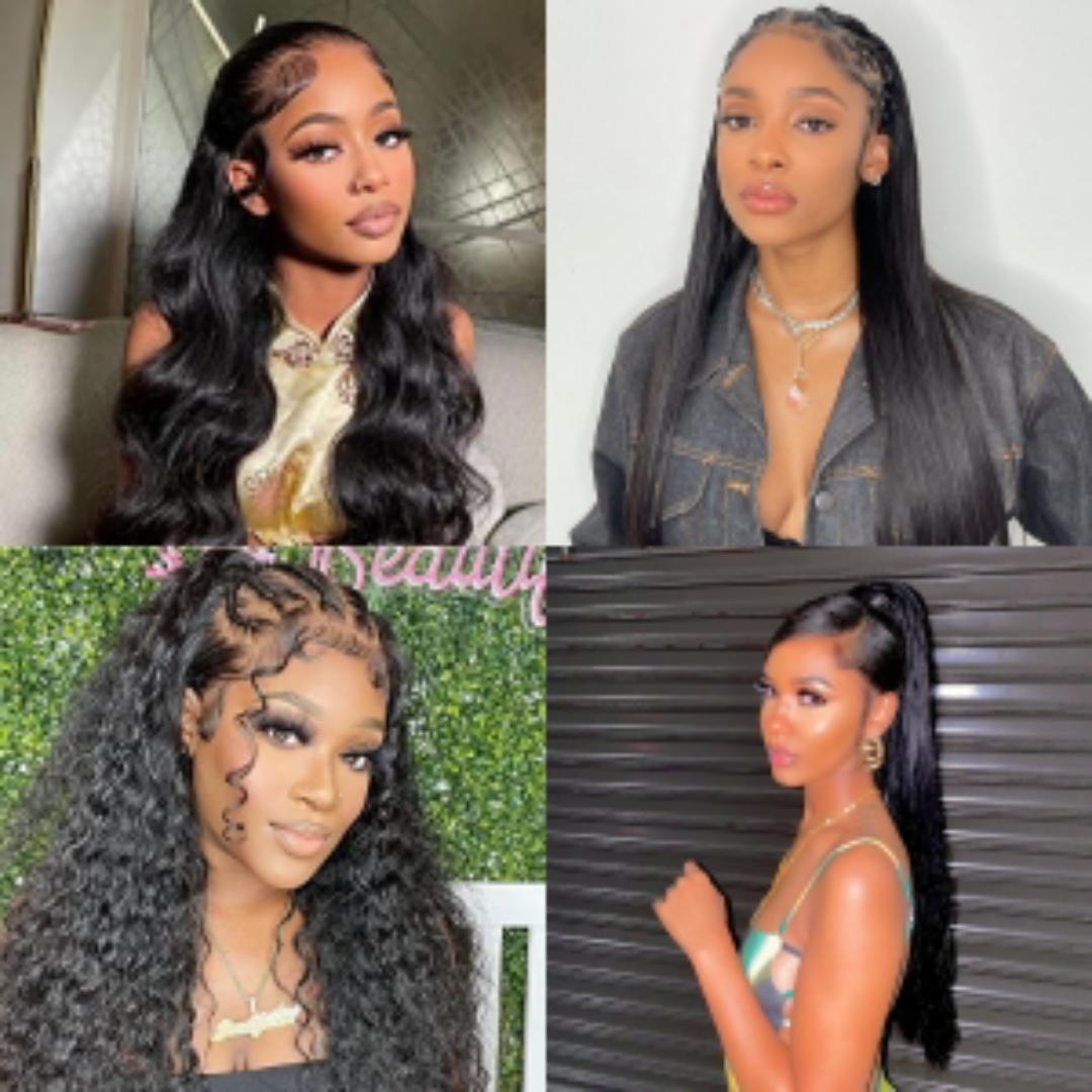 full  Lace Front Wigs semi Human Hair for Women 180 Density HD Transparent 24 Inch Straight Lace Front Wigs Human Hair Pre Plucked Glueless Lace Frontal Wigs Natural Black Color