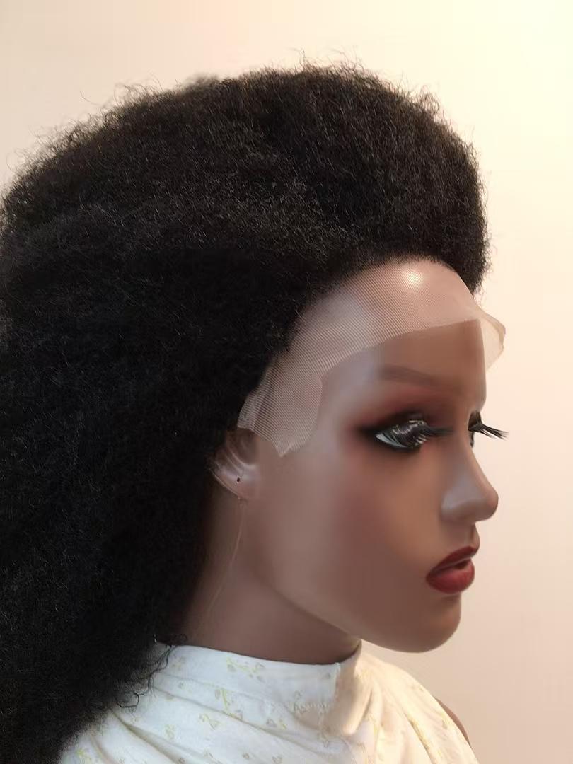 Afro Kinky Frontal Wig HD Lace Front Kinky Curly Wig for Women 180% Density Pre Plucked With Baby Hair Afro Kinky Curly semi Human Hair Wig 20Inch Kinky Curly HD Lace Front wig.