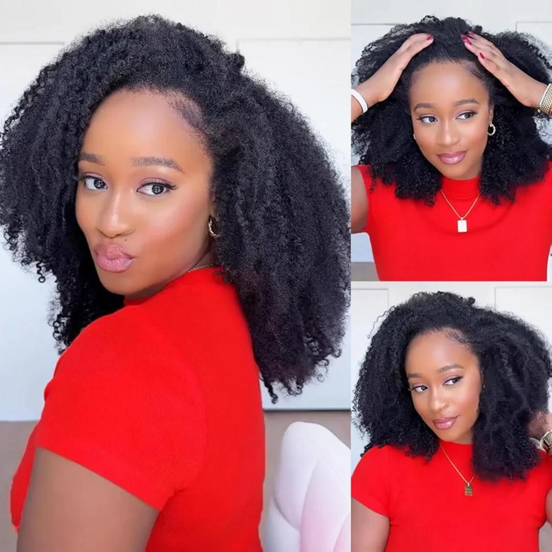 Afro Kinky Frontal Wig HD Lace Front Kinky Curly Wig for Women 180% Density Pre Plucked With Baby Hair Afro Kinky Curly semi Human Hair Wig 20Inch Kinky Curly HD Lace Front wig.