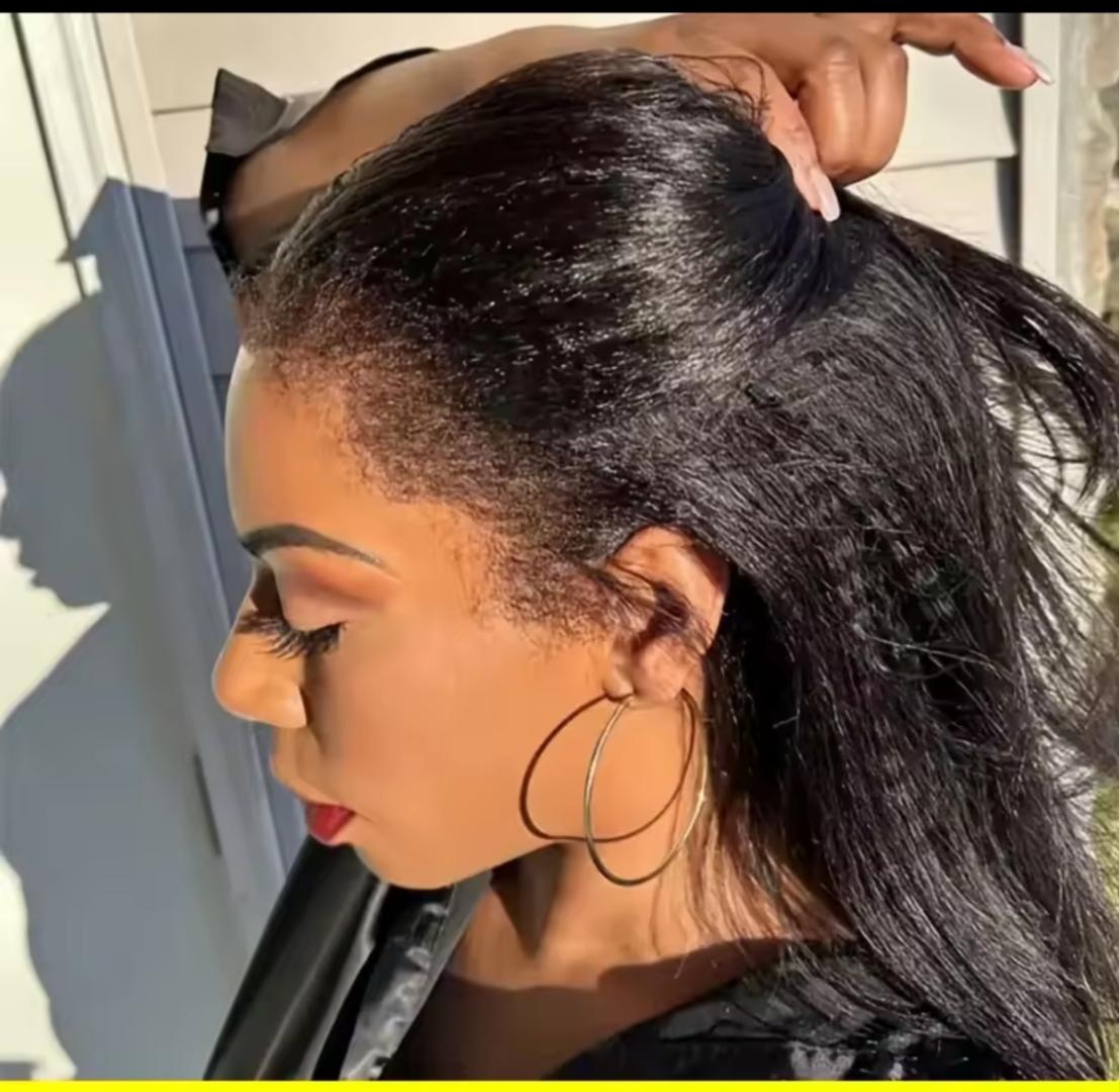 Kinky Straight Lace Front Wigs semi Human Hair Pre Plucked With Baby Hair 180% Density Yaki Straight 13x4 Transparent HD Glueless Lace Wig semi Human Hair Wigs For Black Women 24 Inch with a T part