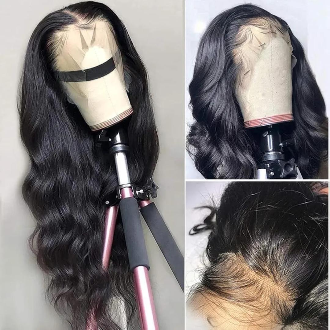 full frontal wavy semi human wigs, 13*4*2 frontal with T part, versatile styles. with pre plucked baby hairs.