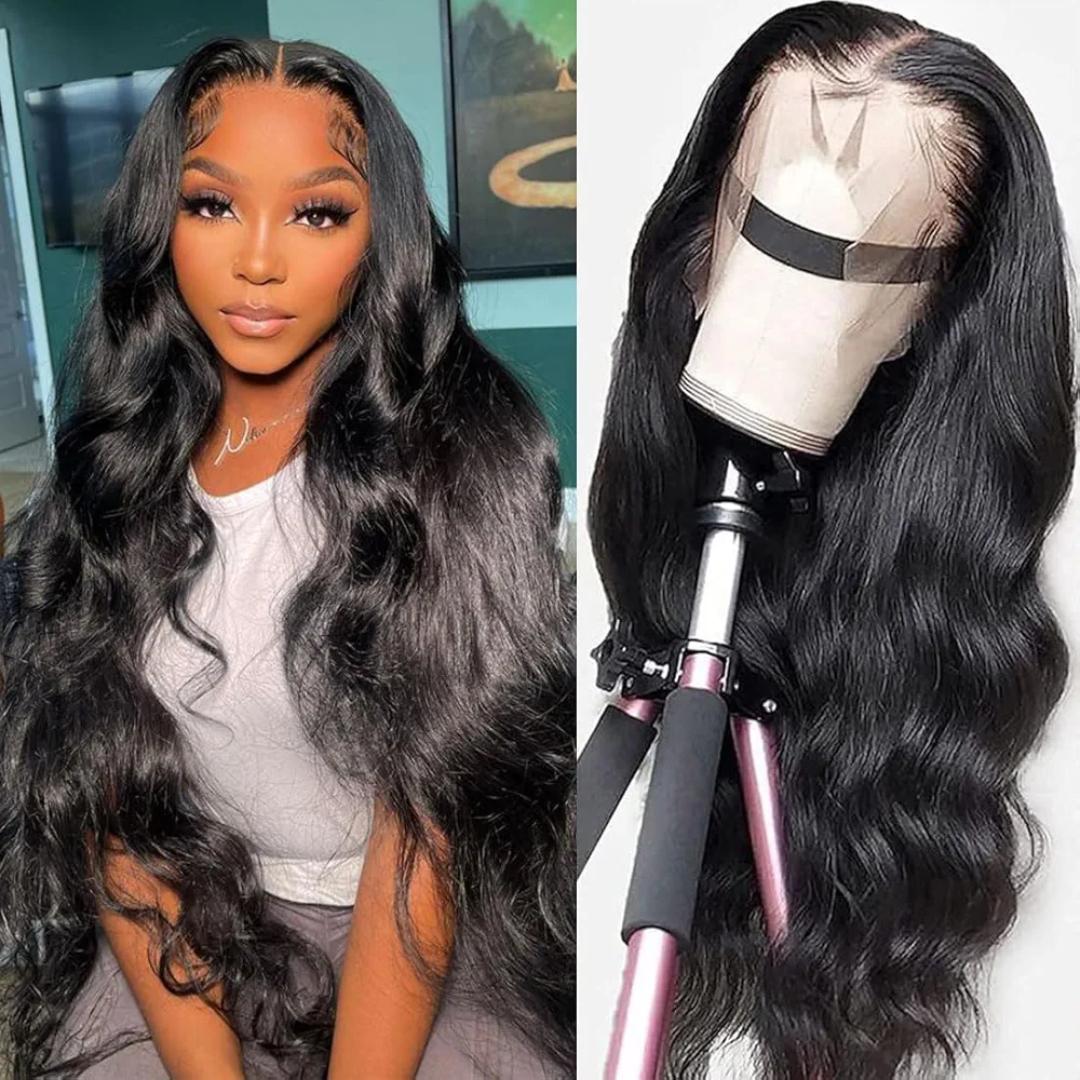 full frontal wavy semi human wigs, 13*4*2 frontal with T part, versatile styles. with pre plucked baby hairs.