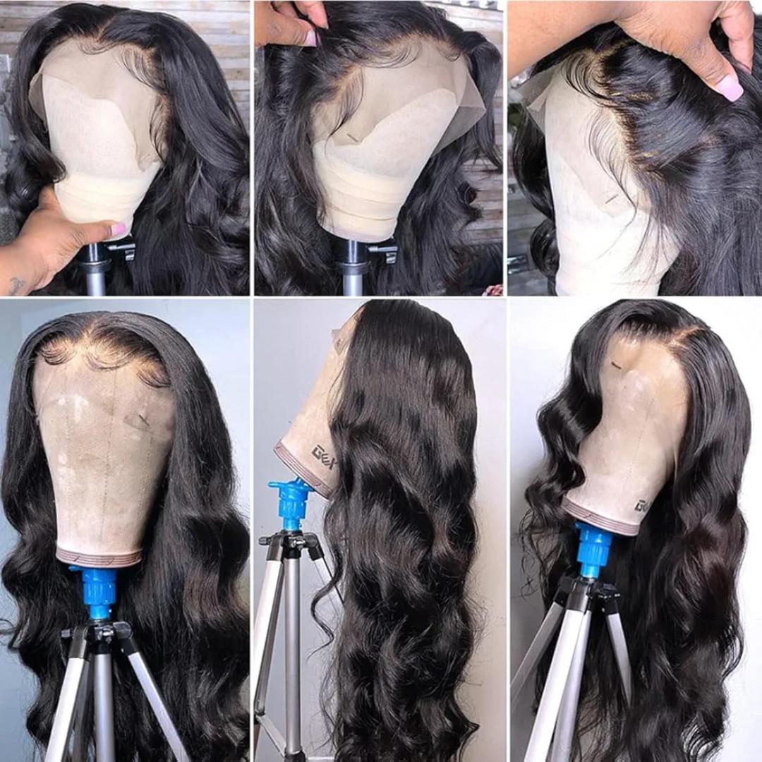full frontal wavy semi human wigs, 13*4*2 frontal with T part, versatile styles. with pre plucked baby hairs.