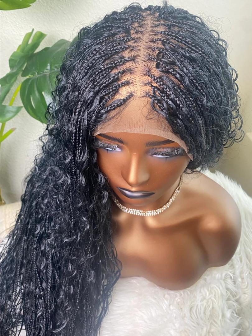 deep frontal boho braided knotless wigs,  with baby hairs
