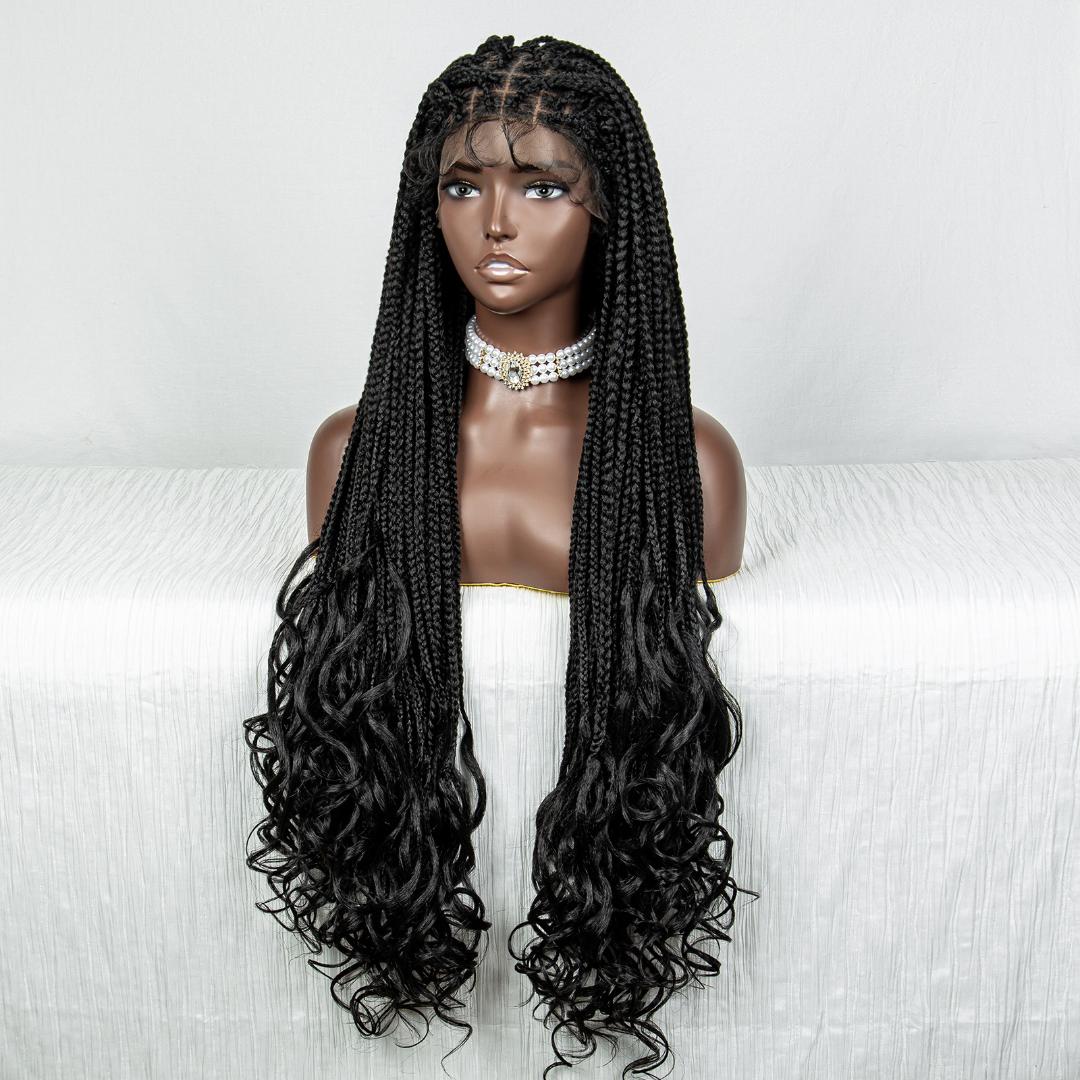 full frontal french curls full frontal bohemian braided wigs. glueless, wear and go, with pure human hair baby hairs.  as shown in the picture
