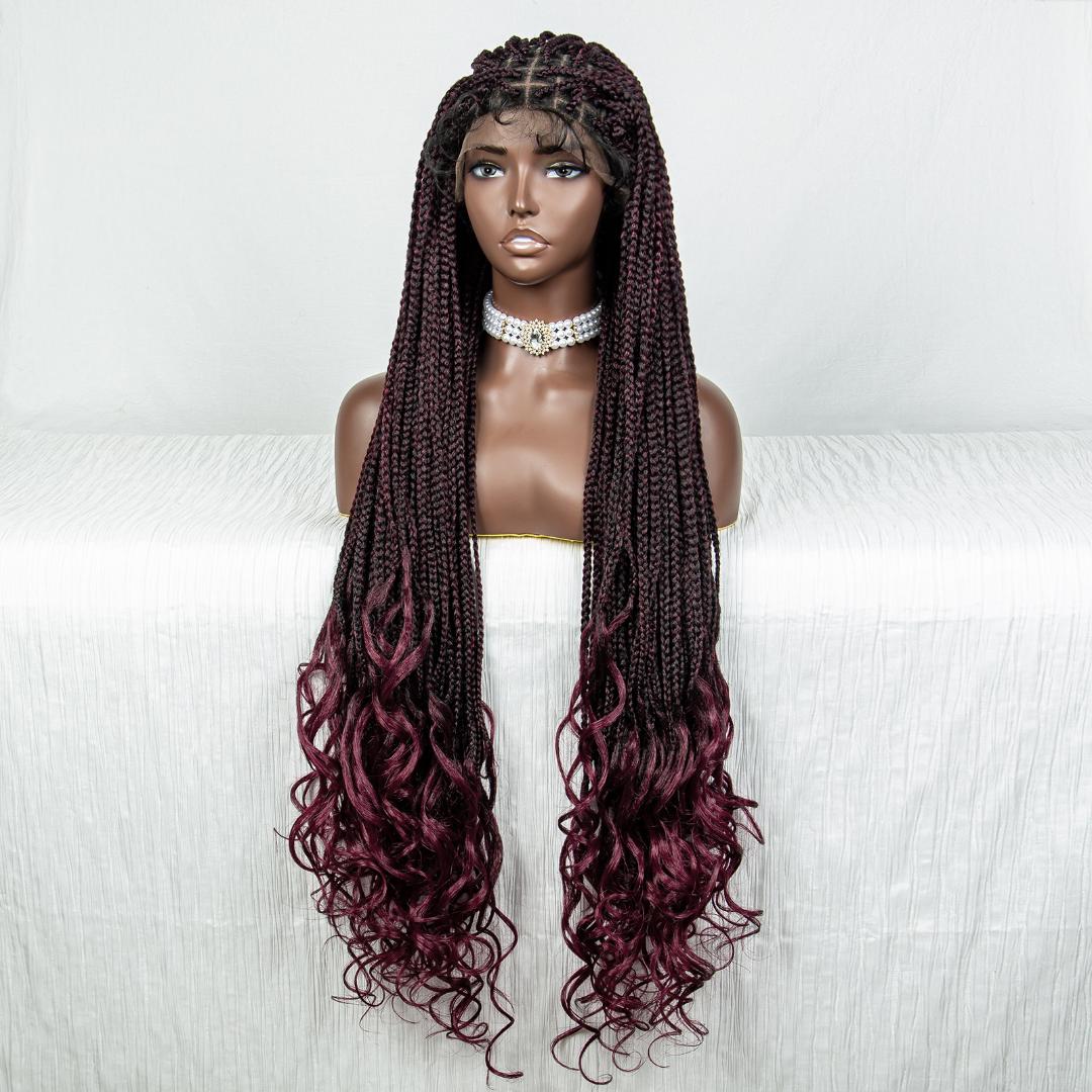 full frontal french curls full frontal bohemian braided wigs. glueless, wear and go, with pure human hair baby hairs.  as shown in the picture