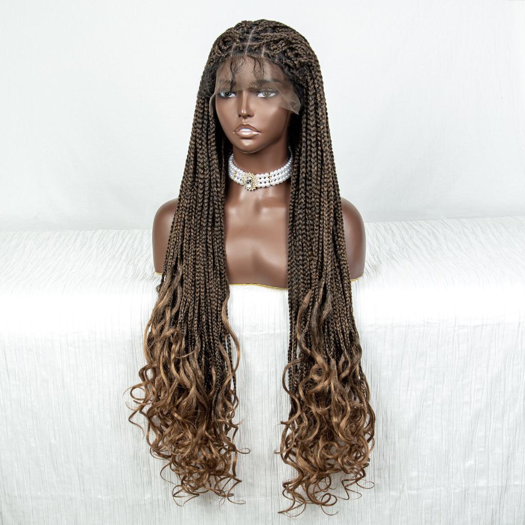 full frontal french curls full frontal bohemian braided wigs. glueless, wear and go, with pure human hair baby hairs.  as shown in the picture