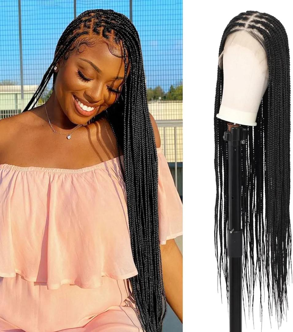 Brinbea Knotless Braided Wigs for Women Box Braid Wig Braided Lace Front Wigs 13X4 HD Lace Front Braided Wigs with Baby Hair Premium Synthetic Braid Wig Natural Long Black 30